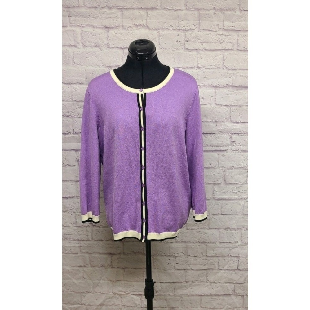 Talbots Womens Purple Contrast Trim Button Front Cardigan Sweater Size L